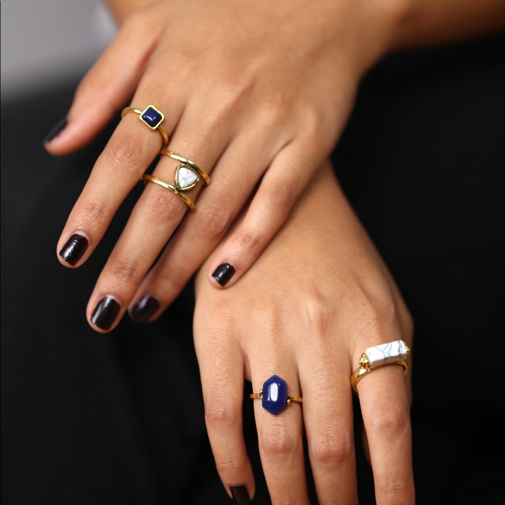 ‼️LAST ONE ‼️Gold Blue Marble Ring Stack 4 Pieces - Picture 4 of 5